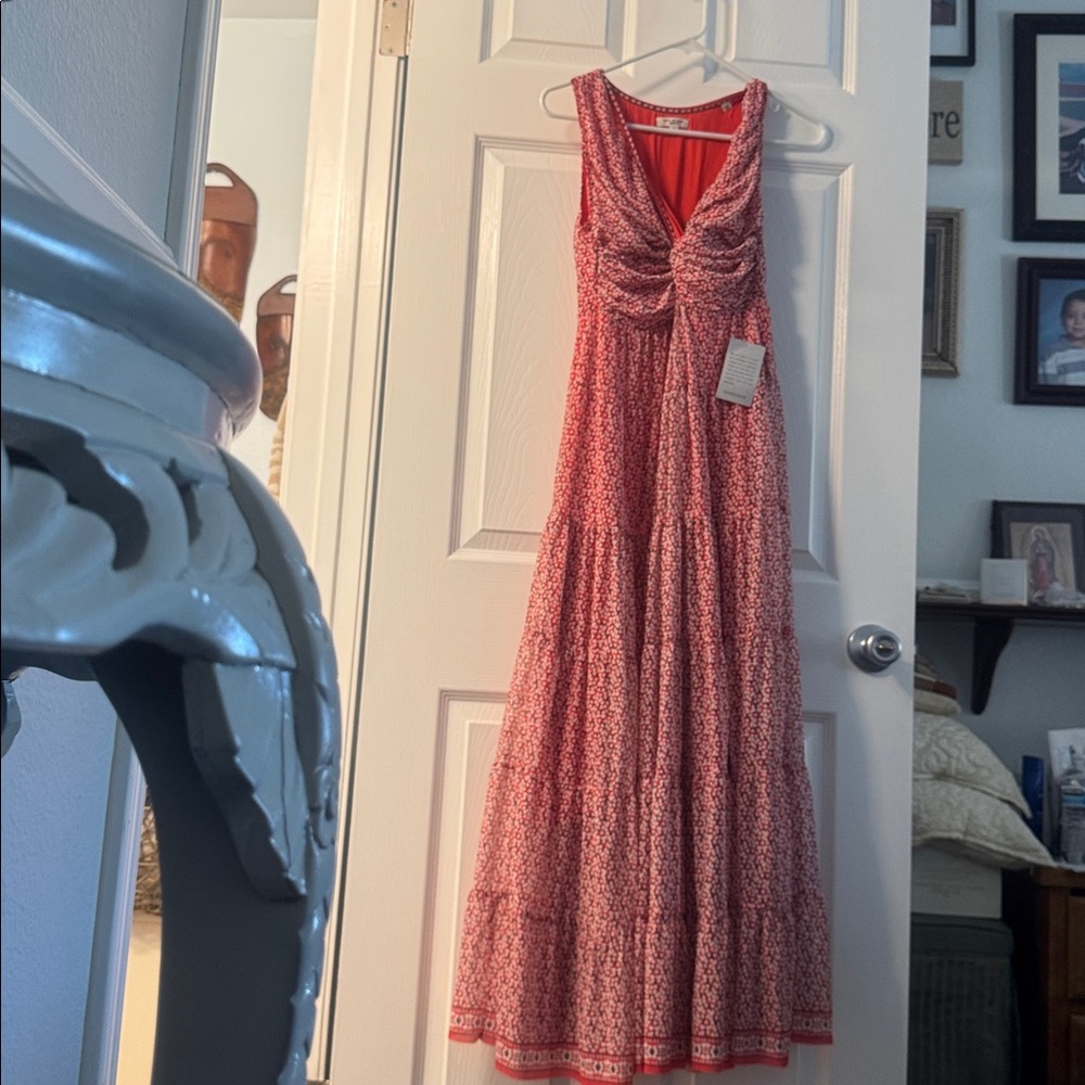Max Studio Red and White Patterned Maxi Dress